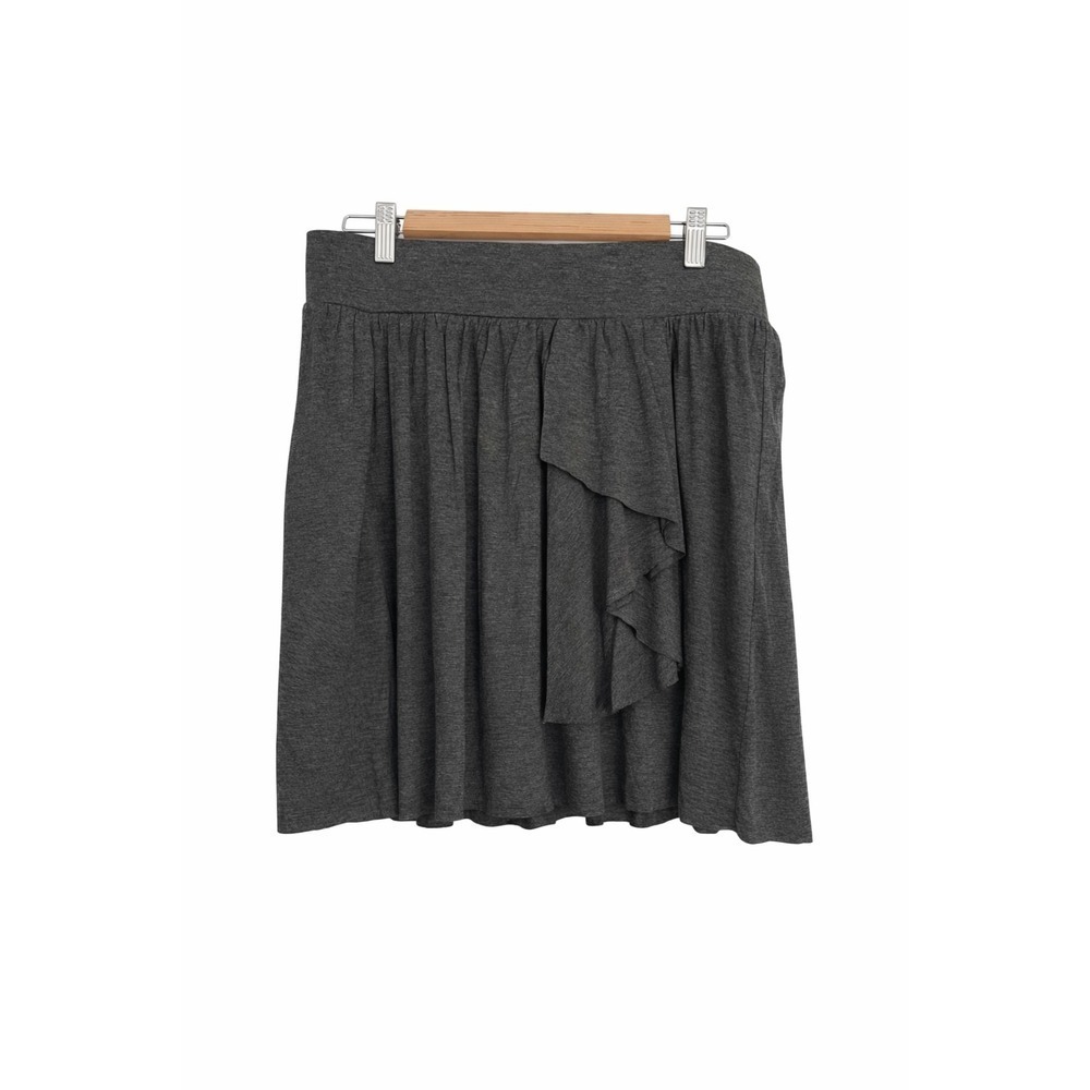 LOFT Gray Ruffle Mini Skirt Medium Pull On Draped Fall Preppy Academia